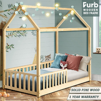 Furb Bed Frame Kids Wooden Solid Pine Wood Bed Base Security Rail Single 