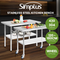 Simplus 304/430 Stainless Steel Kitchen Bench Work Bench Food Prep Table Wheels