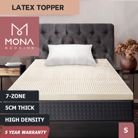 Mona Bedding Latex Mattress Topper Single 7 Zone Underlay Bed Mat Pad Cover 5cm
