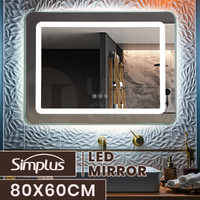 Simplus 80x60CM LED Mirror Bathroom Makeup Wall Mount Vanity Light Anti-fog