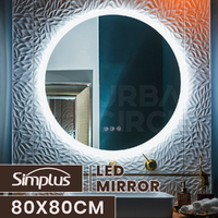 Simplus 80CM LED Mirror Bathroom Makeup Wall Round Vanity Light Decor Anti-fog 