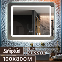 Simplus 100x80 CM LED Mirror Bathroom Makeup Wall Mount Vanity Light Anti-fog