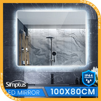 Simplus LED Light Bathroom Mirror Wall Mounted Vanity Makeup Anti-Fog 100x80cm