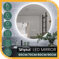 Simplus LED Wall Round Mirror Anti-fog Smart Bathroom Mirrors Large Makeup Light