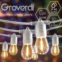 Groverdi 100M Festoon Lights Outdoor Garden Party LED String Decor Waterproof