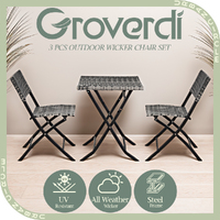 Groverdi 3PS Outdoor Dining Set Wicker Patio Foldable Dining Chair Table Grey