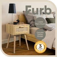 Furb Bedside Table Rattan Side End Table Nightstand Storage Cabinet for Bedroom