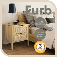 Furb Bedside Table Drawers Rattan Side End Table Nightstand Storage Cabinet