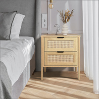 Furb 2PCS Bedside Table Drawers Rattan Side End Table Nightstand Storage Cabinet