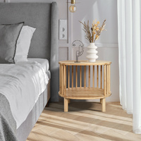 Furb 2PCS Bedside Table Drawer Bamboo Side End Tables Nightstand Storage Cabinet