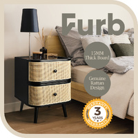 Furb Black Bedside Table with 2 Drawers Side Tables Nightstand Storage Cabinet