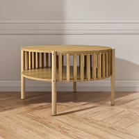 Furb Round Coffee Table w/ Storage Side Table Smooth Surface for Living Room