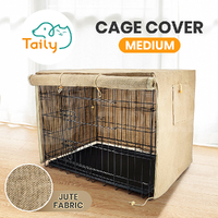 Taily 36" Dog Cage Cover Jute Cloth Crate Covers Breathable Sleep Helper Beige M