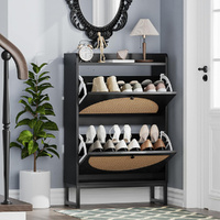 Furb Shoe Cabinet Organiser Storage Rack Flip-up 2 Drawer 12 Pairs Black