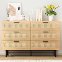 Furb Wood Storage Sideboard Buffet Cupboard Rattan Cabinet for Kitchen Hallway