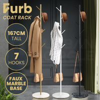 Furb Coat Rack Steel Clothes Stand Tree Hanger Hat Garment Hook Marble Base
