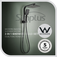 Simplus 8" Rain Shower Head Set Square 2 in 1 Dual Handheld w/Hose Matte Black
