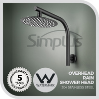 Simplus 8" Rain Shower Head Set Round Gooseneck Shower Arm Wall Mounted Black