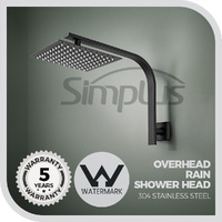 Simplus 8" Rain Shower Head Set Square Gooseneck Shower Arm Wall Mounted Black