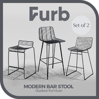 Furb Outdoor Bar Stools Set of 2 Metal Kitchen Dining Chairs Patio Bistro Set