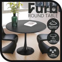 Furb 90cm Dining Table, Round Cafe Restaurant Kitchen Table with Metal Leg Black