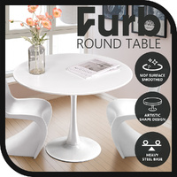 Furb 90cm Dining Table, Round Cafe Restaurant Kitchen Table with Metal Leg White