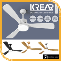 Krear Ceiling Fan With Light Remote Control 52'' DC Wood Blade Strong Wind Timer
