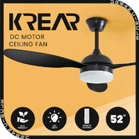 Krear 52" Inch Ceiling Fan ABS Blades Motor Fans Light LED w Remote Black