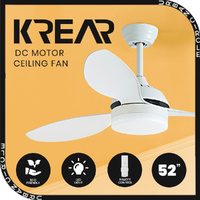 Krear 52" Ceiling Fan ABS Blades DC Motor Fans Light LED Remote White