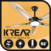 Krear 52" Ceiling Fan With Light ABS Blade Fans 6 Speed DC Motor Remote Control