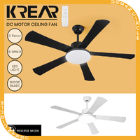 Krear 52" Ceiling Fan with Light DC Motor Remote Control 6 Speed 5 Wooden Blades