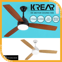Krear 52'' Wood Ceiling Fan DC Motor with LED Light Remote Control 3 Blades Home