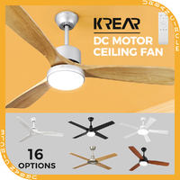 Krear 52" Ceiling Fan Wooden Blades DC Motor 6 Speed Remote Control LED Light