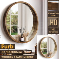 Furb Wooden Wall Mirrors Flat Round Makeup Mirror Home Decor 60/80/100CM