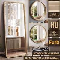 Furb Wooden Frame Mirrors Round Makeup Mirror Bathroom Home Decor