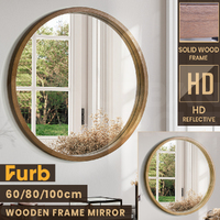 Furb Wooden Wall Mirrors Round Makeup Mirror Home Decor 60/80/100CM