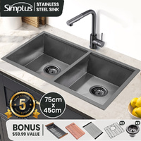 Simplus Stainless Steel Kitchen Sink 75x45CM Laundry Undermount Double Basin Set