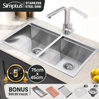Simplus Stainless Steel Kitchen Sink 750x450MM Double Bowl Laundry Undermount