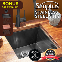Simplus 45x45CM Kitchen Sink Set Stainless Steel Laundry Single Bowl Basin Black