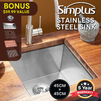 Simplus 45x45CM Handmade Stainless Steel Kitchen Sink Basin Laundry Single Bowl