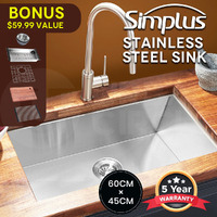 Simplus 60x45CM Kitchen Sink Top Undermount Single Stainless Steel Laundry Basin