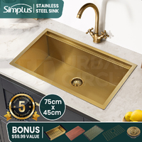 Simplus 75x45CM Single Kitchen Sink Stainless Steel Laundry Basin Set Handmade